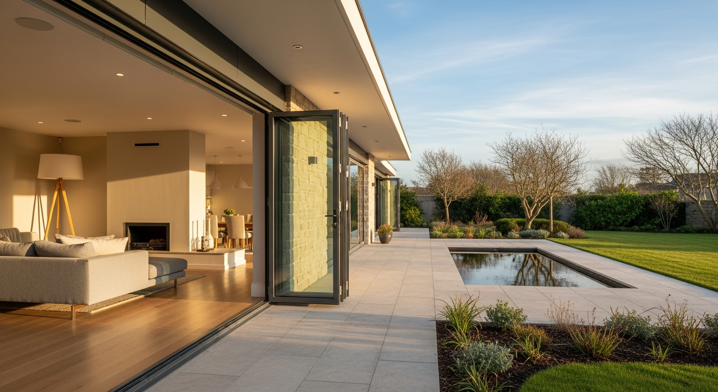 Premium bi-fold doors installation by ABA Glazing in an Irish home